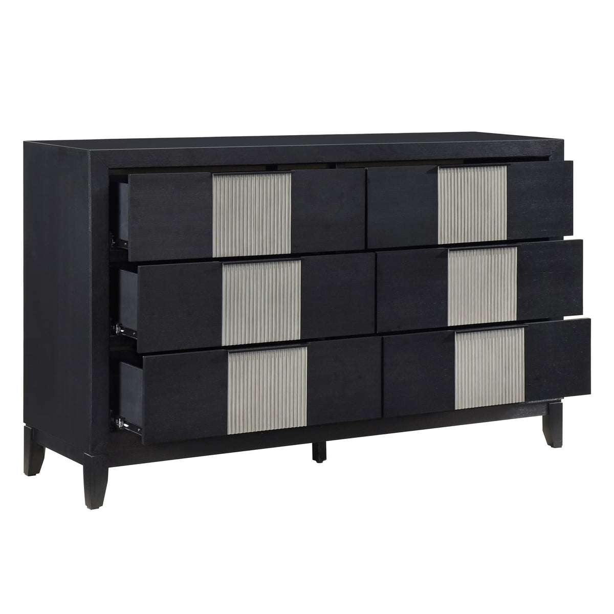 Contemporary 6-Drawer Dresser - Charcoal Gray Solid Wood