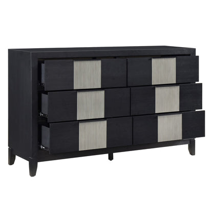 Contemporary 6-Drawer Dresser - Charcoal Gray Solid Wood