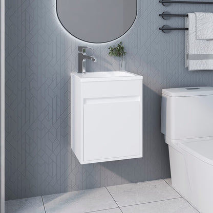 White Bathroom Vanity with Sink - Wall Mounted Storage