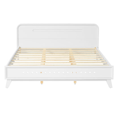 Queen Size White Pine Bed Frame - Solid Wood Base