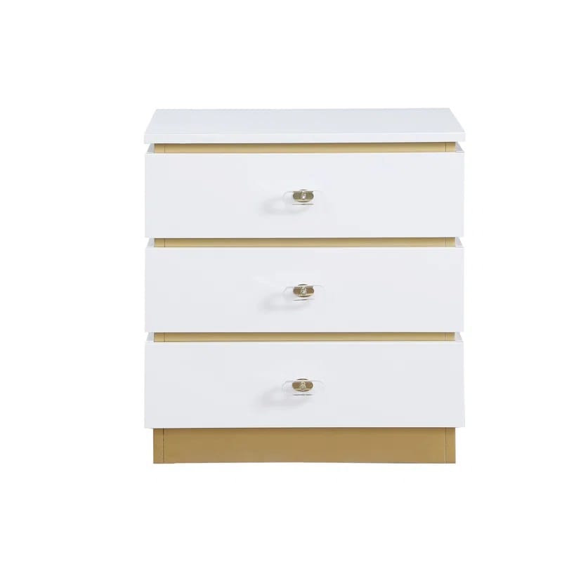 Gold & White Rectangular End Table - 3 Drawers for Living Room