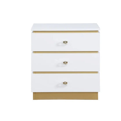 Gold & White Rectangular End Table - 3 Drawers for Living Room