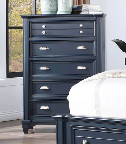 Transitional Slate Blue Solid Wood Chest - Bedroom Dresser