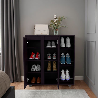 Black Engineered Wood Shoe Storage Cabinet with 11 Shelves for Living Room