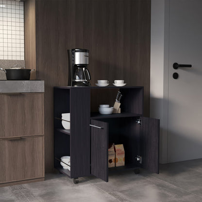 Black MDF Kitchen Cabinet Cart - 29.5" Storage for Living Room