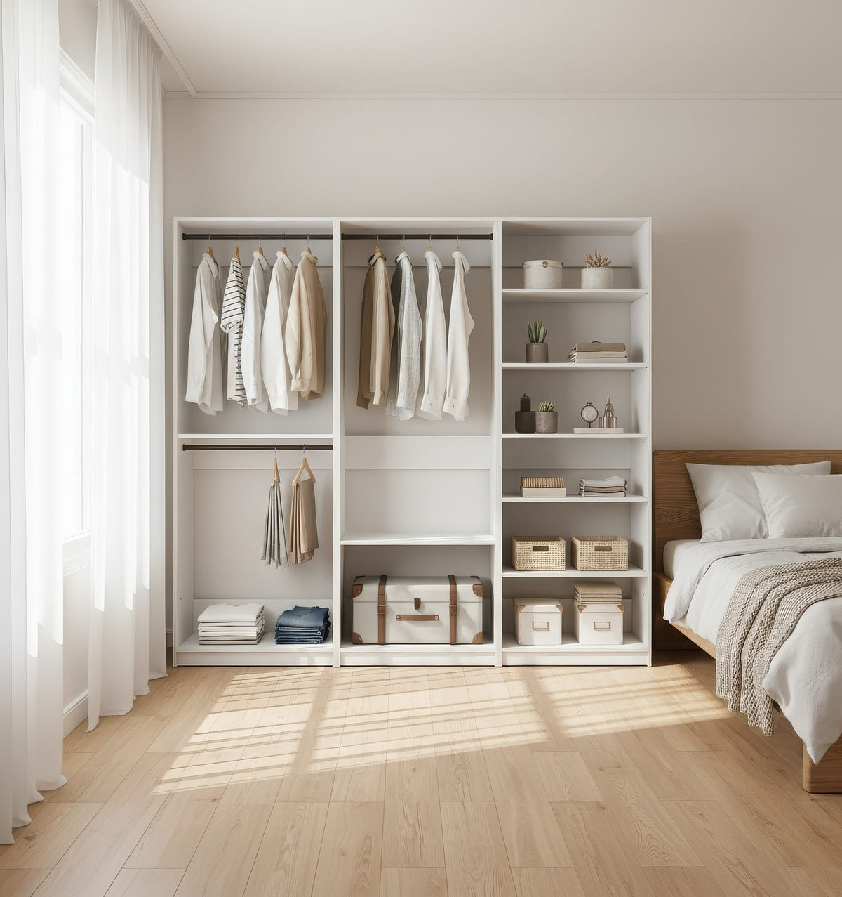 White Wood Walk-In Closet System - 5 Modules