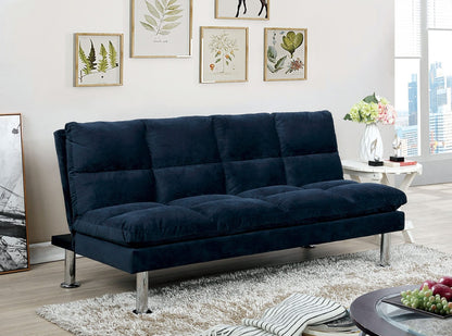 Navy Microfiber 2 Seat Futon Bed - Contemporary Style for Living Room