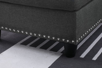 Dark Gray Linen Corner Sofa - 3 Seat with Storage