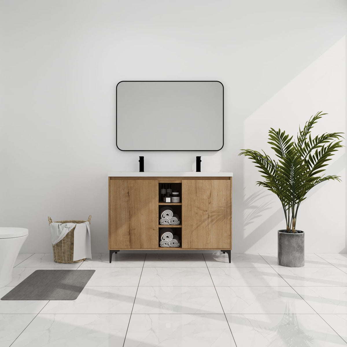 47.6" Imitative Oak Freestanding Bathroom Vanity with 2 Doors