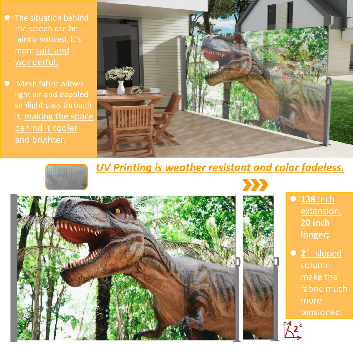 Gray Retractable Side Awning Screen for Garden or Pool Area