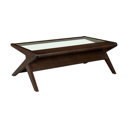 Wood & Glass Coffee Table - Morocco Brown Storage