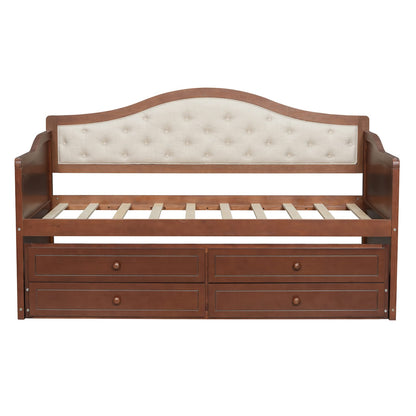 Twin Walnut Daybed with Trundle - Storage Sofa Bed for Bedroom