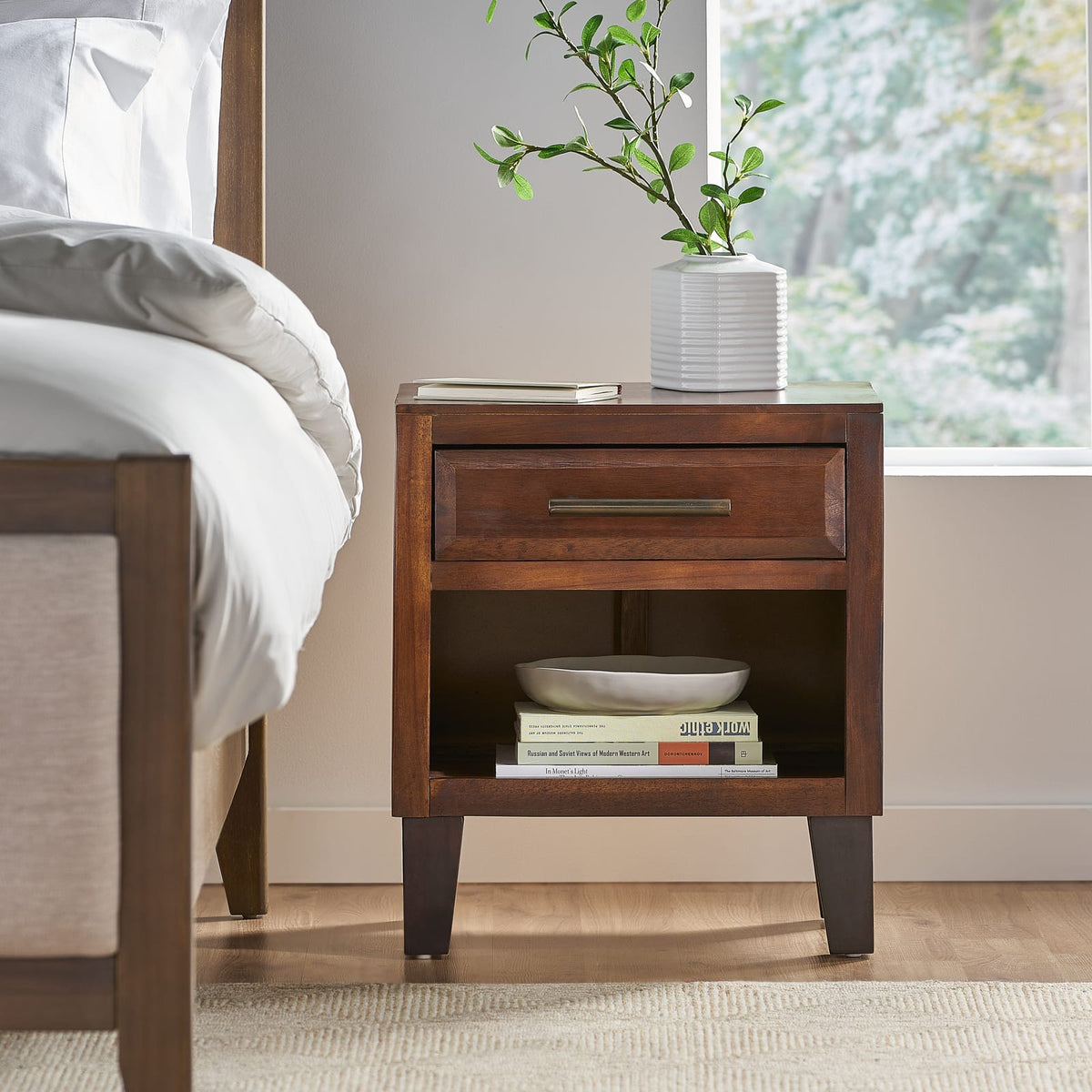 Acacia Wood Nightstand - 20" Brown Bedroom Table for Living Room