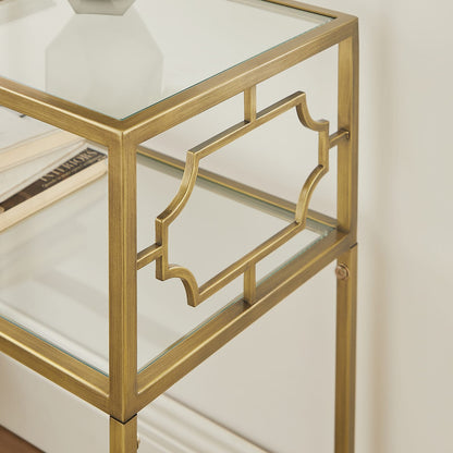 Grifton Accent Table - Antique Gold Metal & Glass - 13.4"W x 23.4"D x 26"H