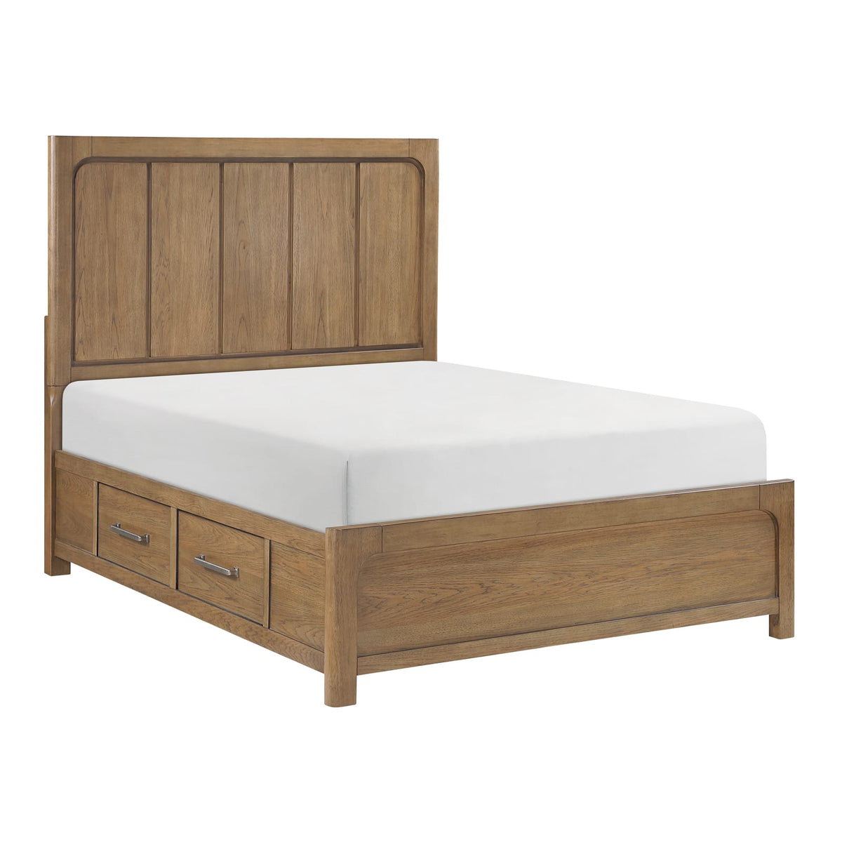 Queen Size Light Brown Wood Storage Bed Frame for Bedroom