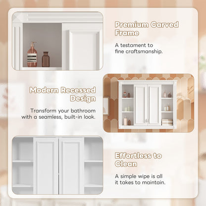 Modern Wall Mounted Bathroom Cabinet with Adjustable Shelves in White