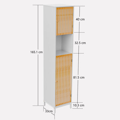 Bathroom Tall Cabinet - White+Natural Bamboo
