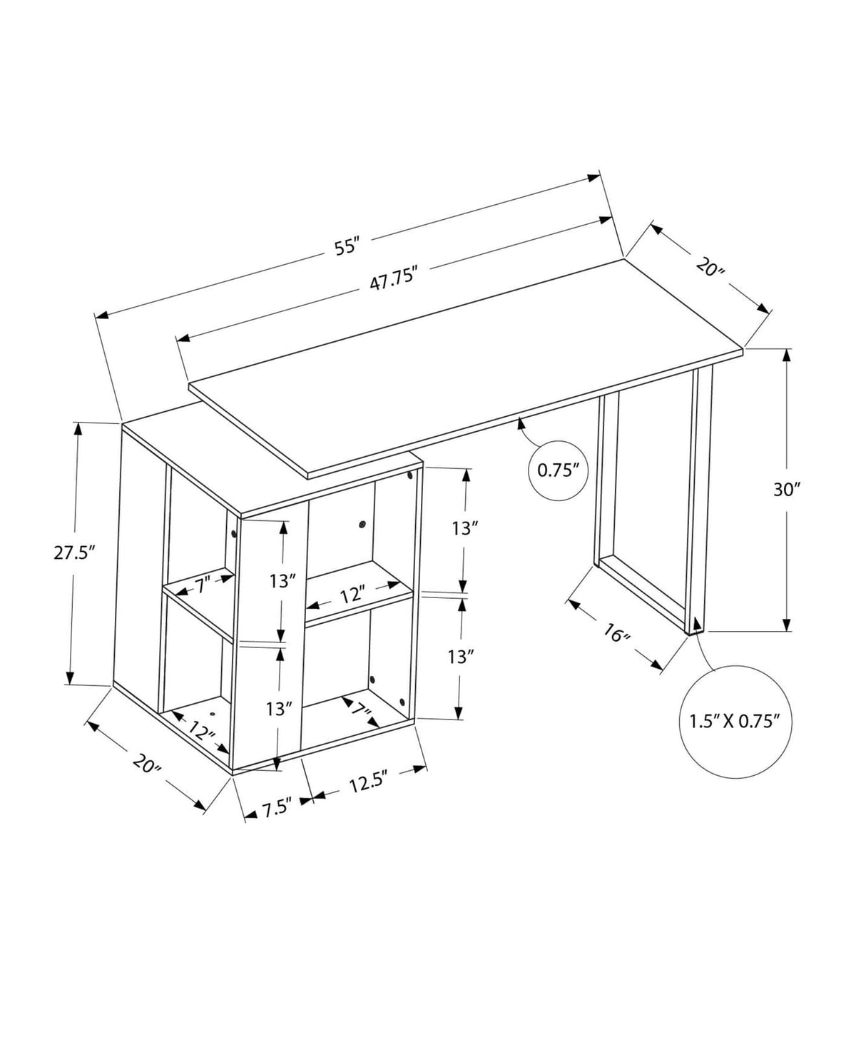 Black Computer Desk with Storage Shelves - 55" Workstation