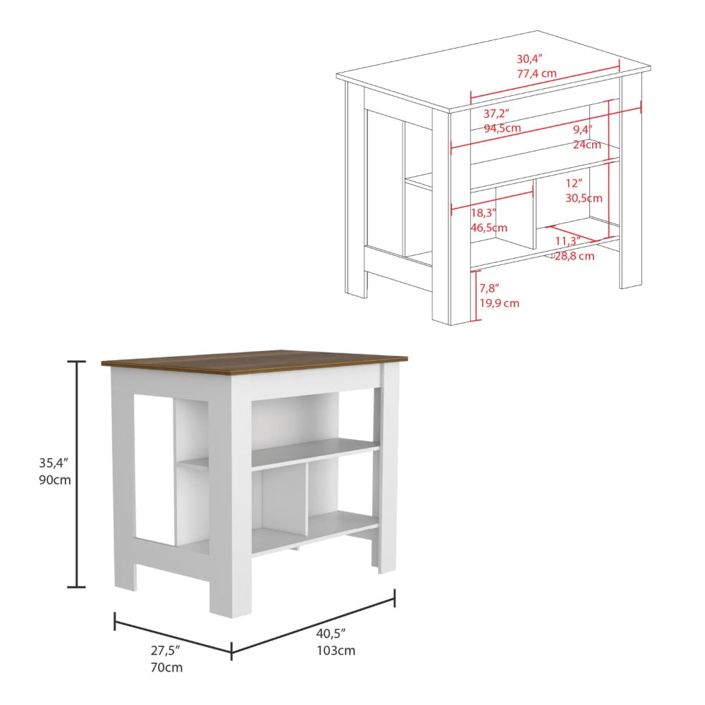 White Kitchen Island Set - 2 Piece Dining Table