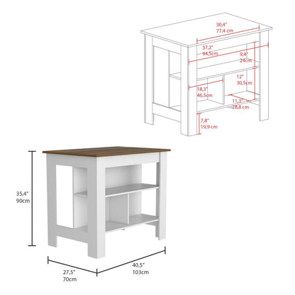 White Kitchen Island Set - 2 Piece Dining Table