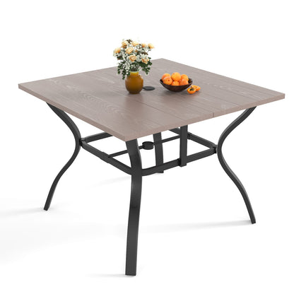 Natural Farmhouse Dining Table - Metal Desk with Umbrella Hole, 37"