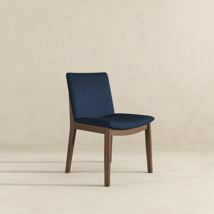 Dark Blue Brown Mid-Century Dining Chairs - Set of 2 for Dining Room