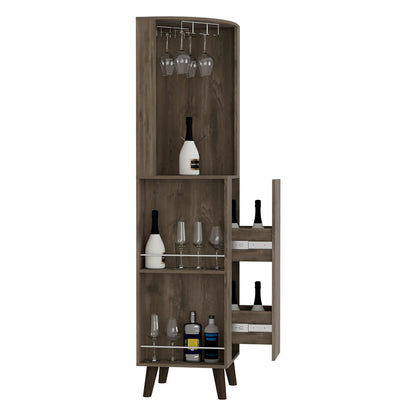 Brown Corner Bar Cabinet with Wine Rack & Shelves for Living Room