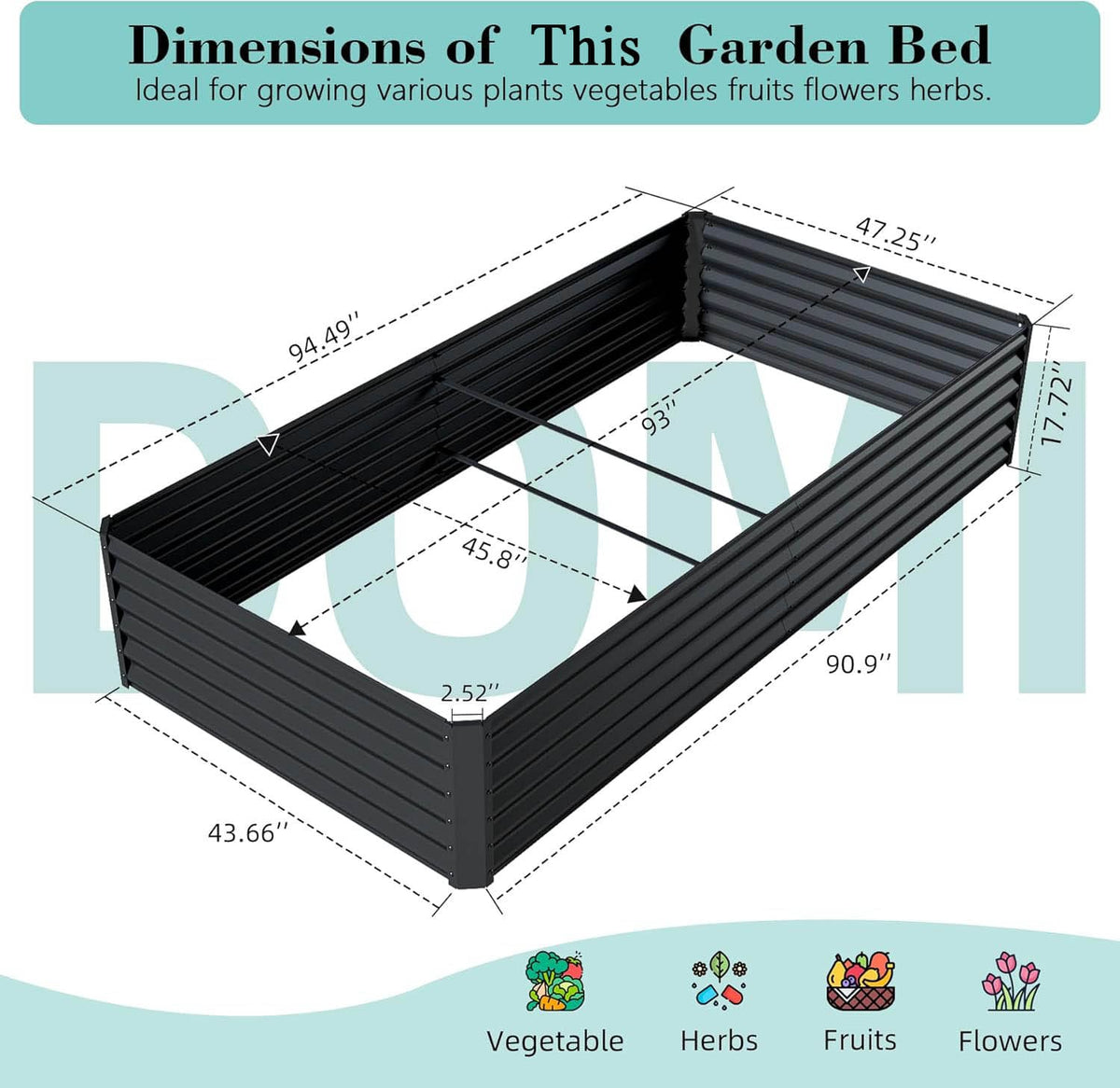 8x4 ft Dark Gray Galvanized Steel Raised Garden Bed - Outdoor Planter Box