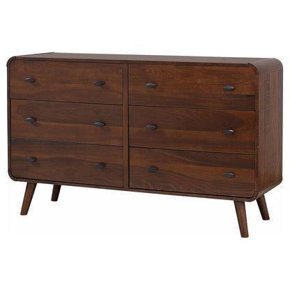 Dark Walnut 6-Drawer Bedroom Dresser - Pine Wood