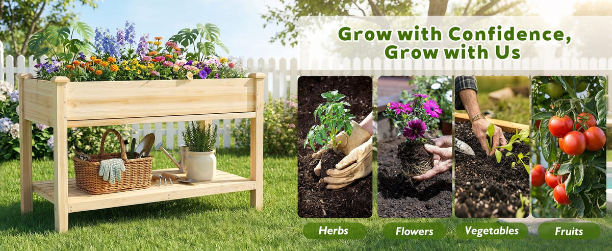 48" Natural Wood Raised Garden Bed Planter