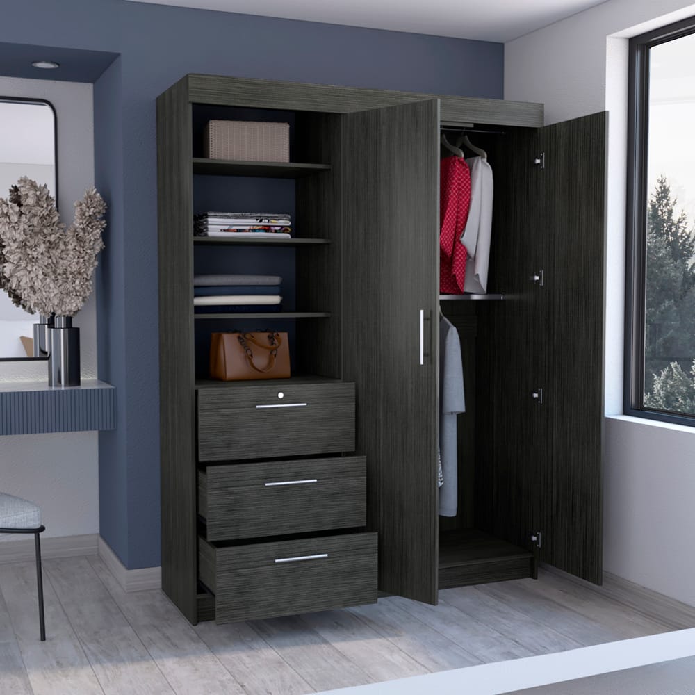 Gray Armoire Rumanu - 2-Door Storage Wardrobe