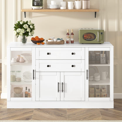 White MDF Sideboard Buffet with Power Outlet for Kitchen Storage
