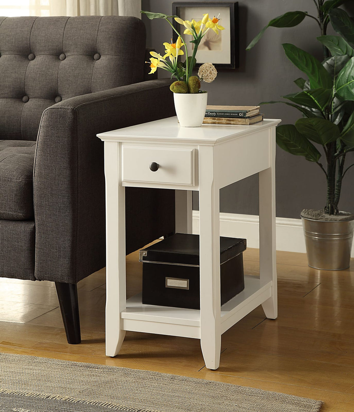Bertie White Finish Accent Table - Storage & Style