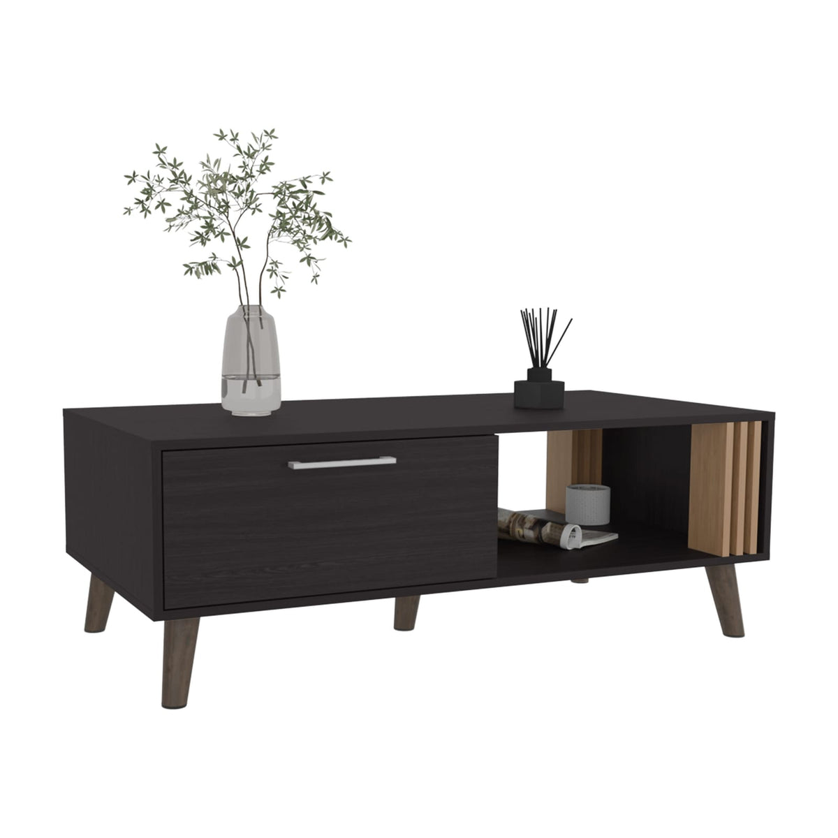 Multicolor Rectangular Coffee Table - 1 Door, 1 Shelf for Living Room