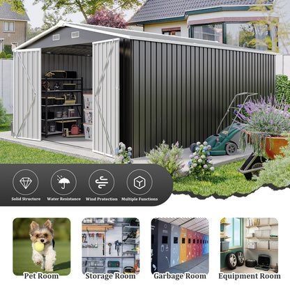 10x14 Campcraft Outdoor Storage Shed - Dark Gray Metal