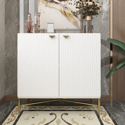 White MDF Iron Accent Cabinet 2 Door Storage for Living Room