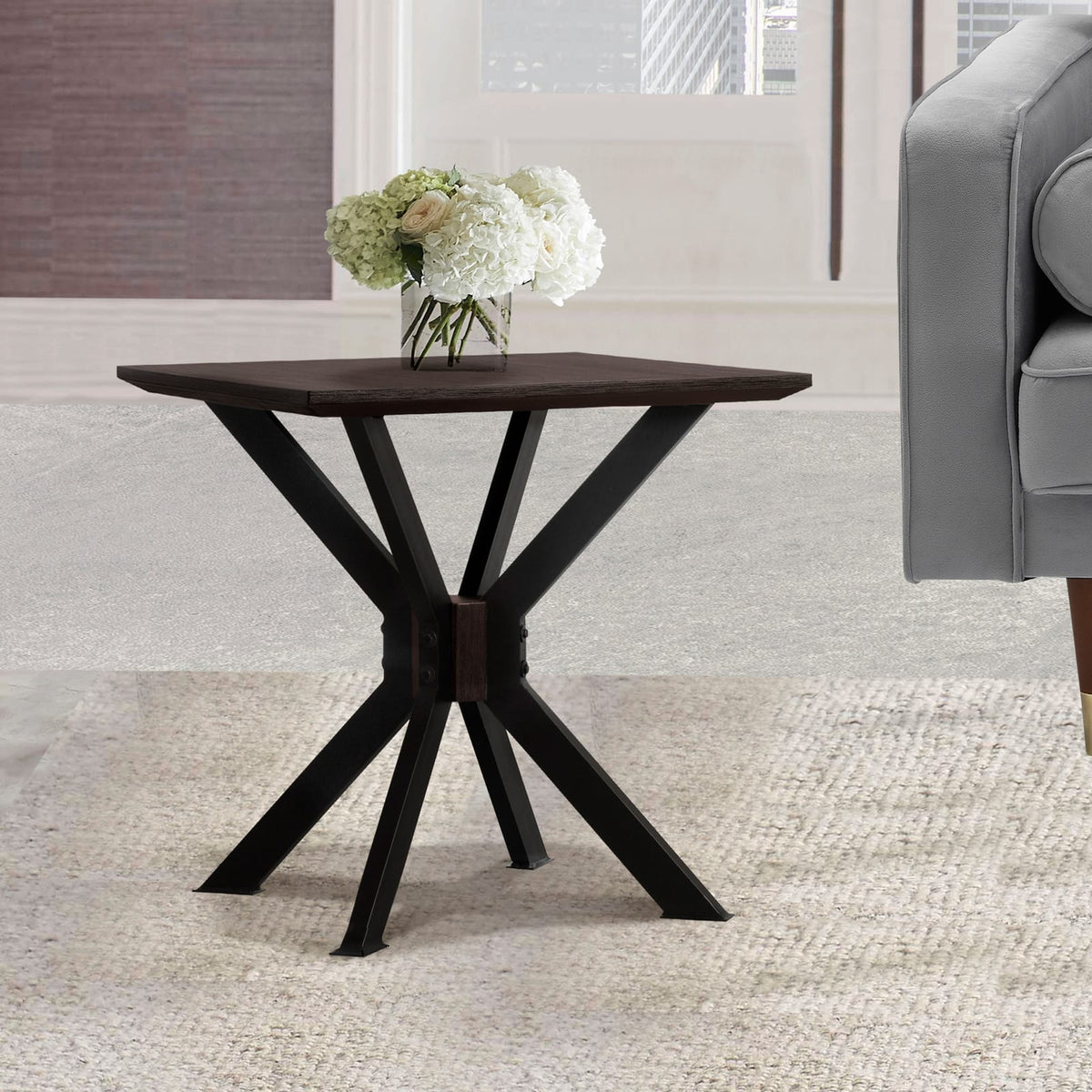 Pirate Acacia Modern End Table - Brown Metal Wood