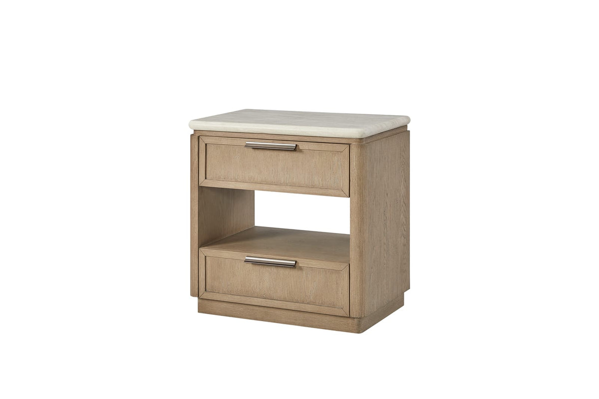Beige Solid Wood Nightstand with USB Ports for Bedroom