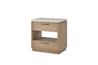 Beige Solid Wood Nightstand with USB Ports for Bedroom