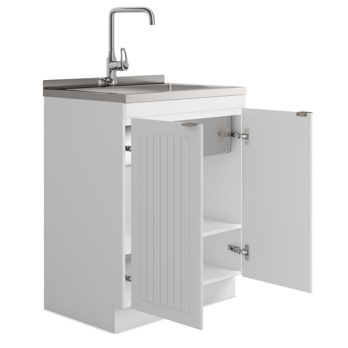 Large White Bathroom Vanity with Sink & Faucet