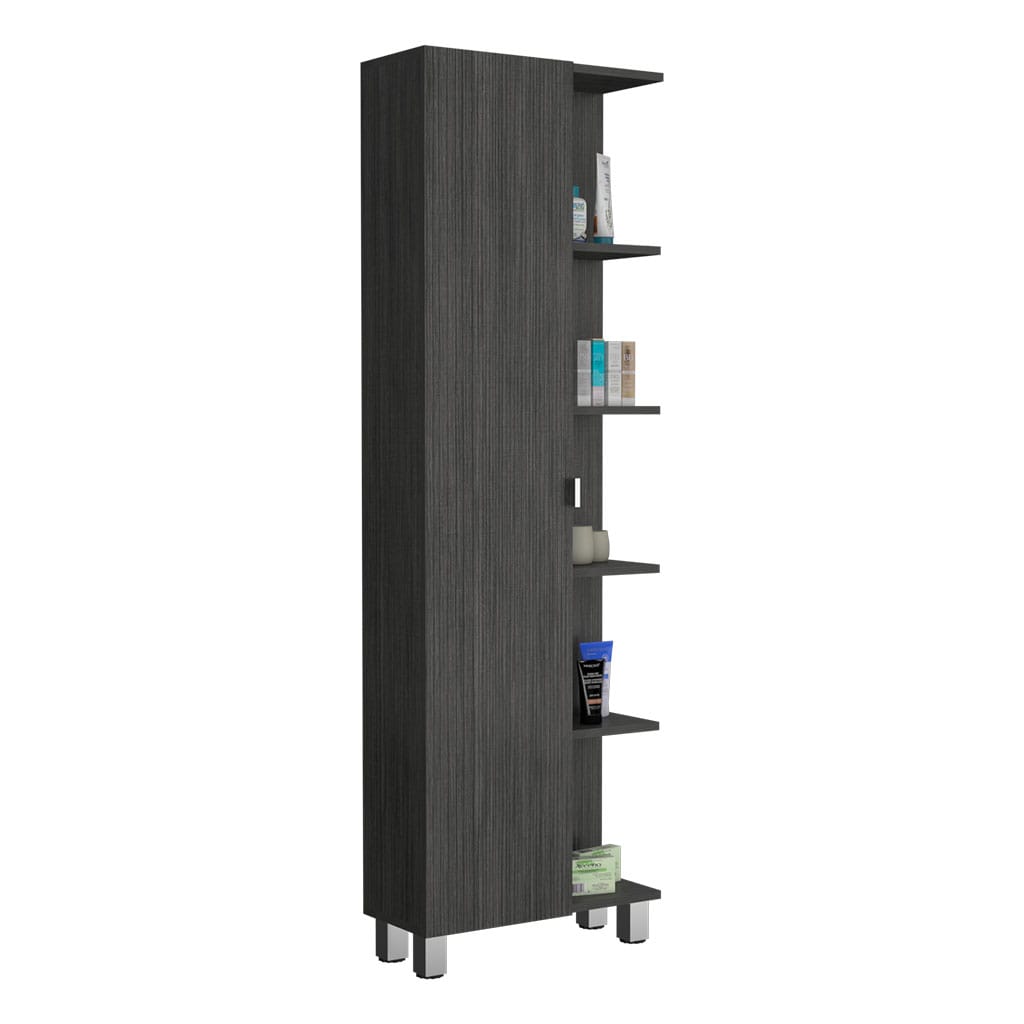 Linen Single Door Cabinet 62" H, Five External Shelves, Four Interior Shelves,