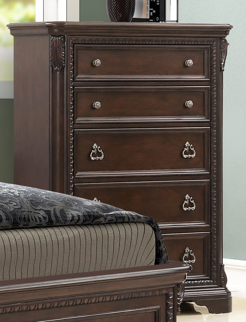 Mahogany Traditional 5 Drawer Chest - Solid Wood Dresser
