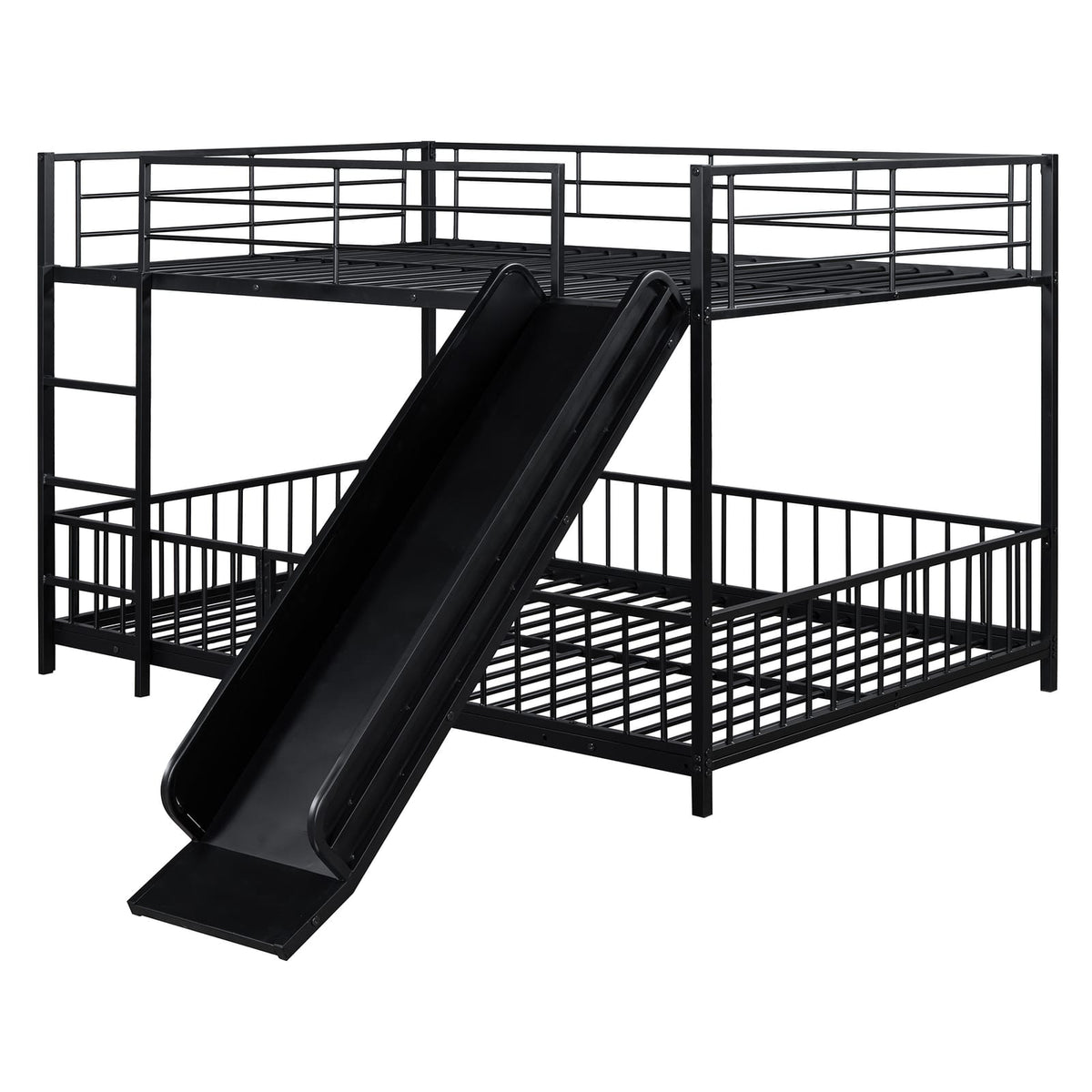Full Over Full Metal Bunk Bed with Slide - Black for Bedroom