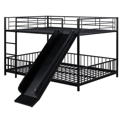 Full Over Full Metal Bunk Bed with Slide - Black for Bedroom