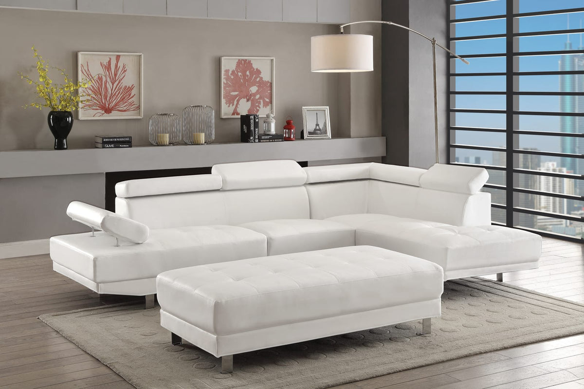 White 3 Seat PU Sectional Sofa - Modern Sectional for Living Room
