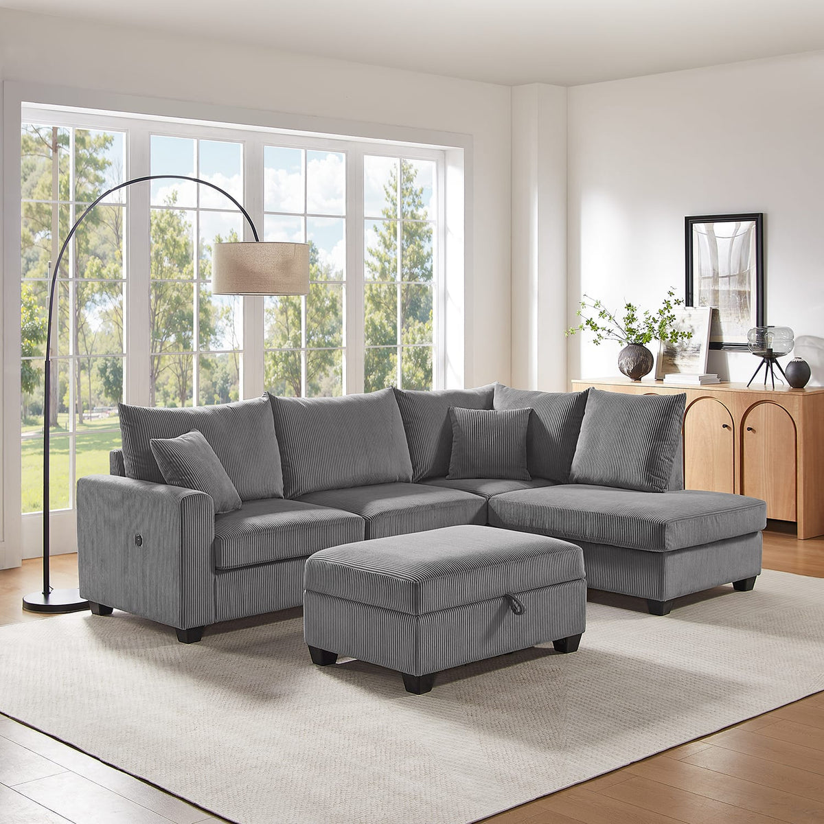 Dark Gray Corduroy Sectional Sofa - 77" Wide