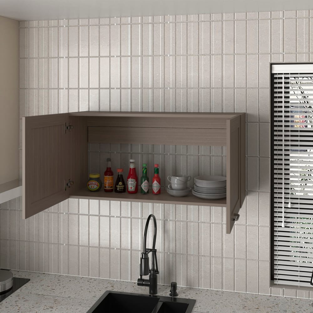 Living Room Beige Engineered Wood Wall Cabinet - 12 x 39.4 x 19.3", Kitchen Storage