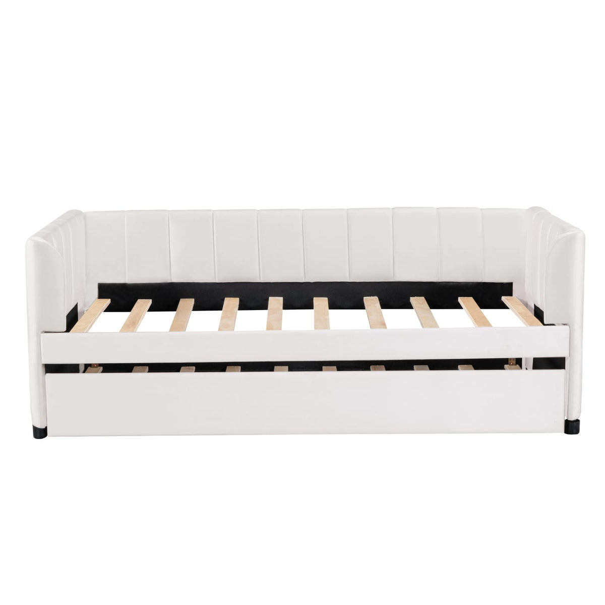 Beige Velvet Daybed with Trundle - Twin Size for Bedroom
