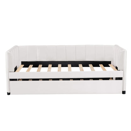 Beige Velvet Daybed with Trundle - Twin Size for Bedroom
