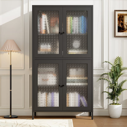Black Steel Kitchen Cabinet - 3 Shelves Freestanding Storage Cabinet